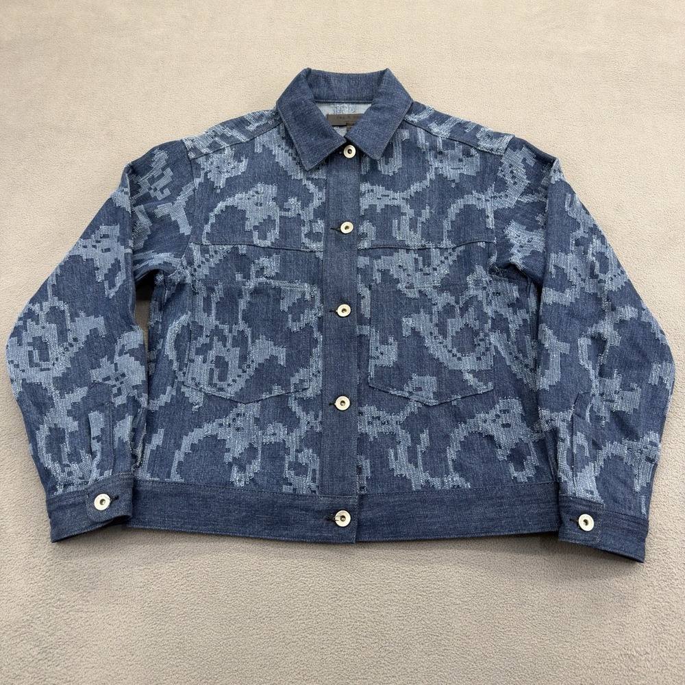 Rag & Bone Concord Indigo Mosaic Floral Contrast Button Denim Jean Jacket Size S - Picture 4 of 13